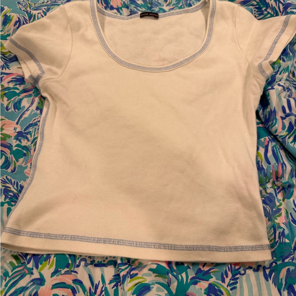 Brandy Melville Cream Top with Blue Accents